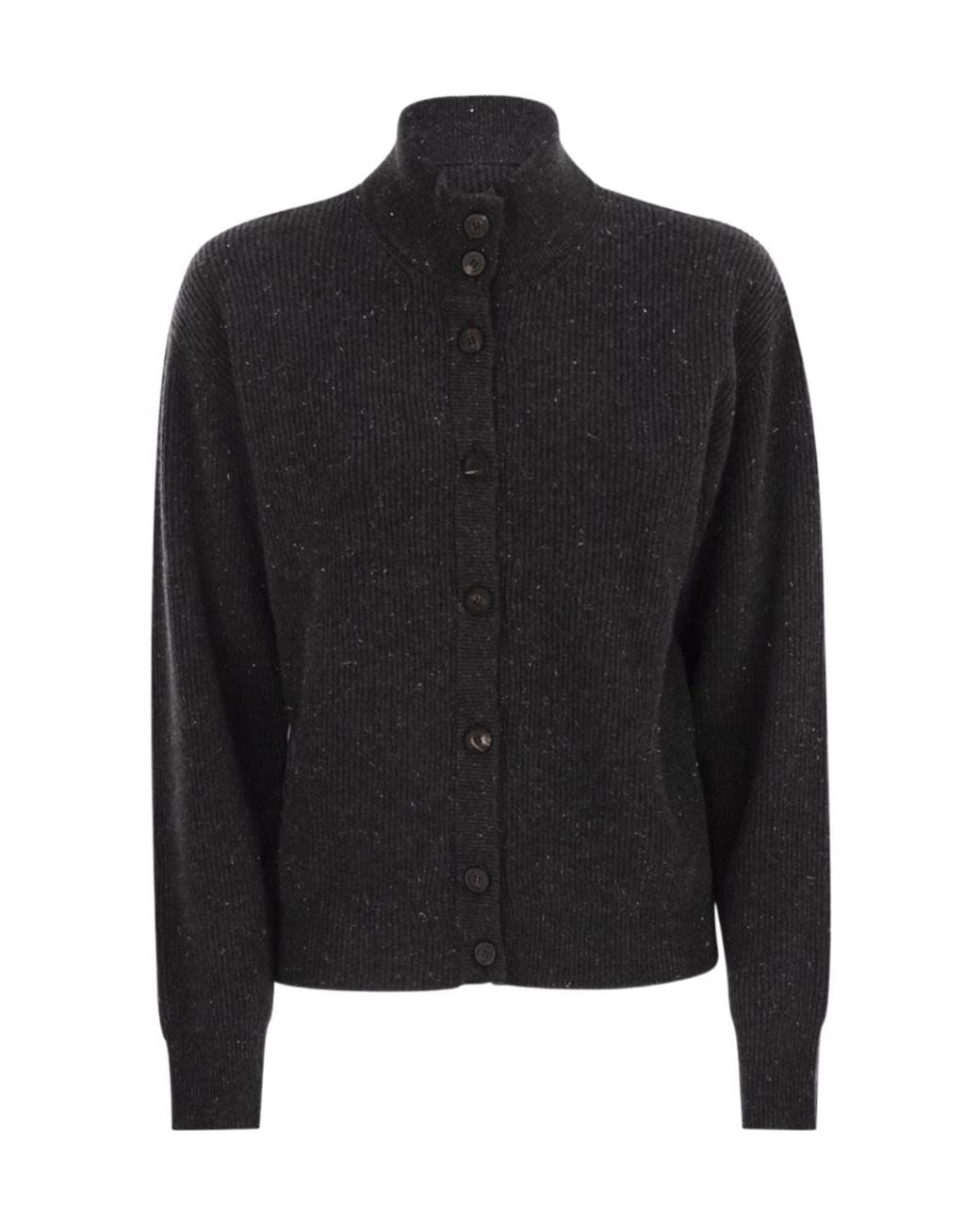Peserico Black Button-Front Long-Sleeve Knit Cardigan