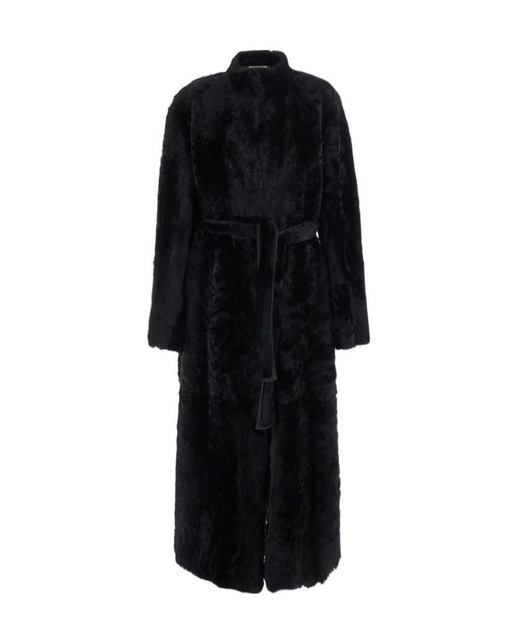 Nour Hammour Black Belted Shearling Robe Coat