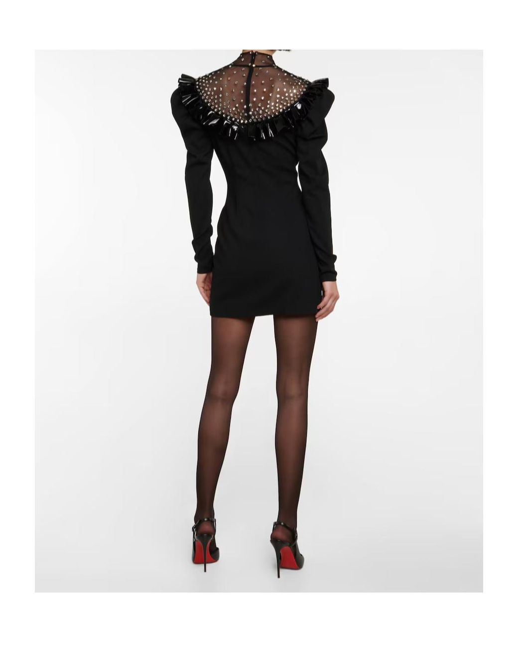Alessandra Rich Black Embellished Wool-Blend Minidress
