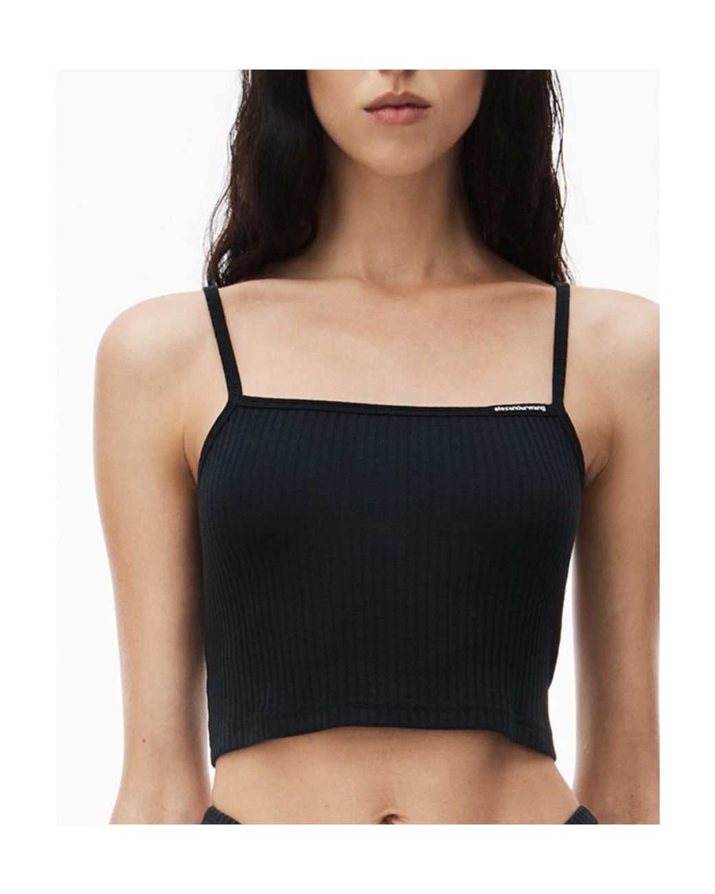 T By Alexander Wang Black Alexander Wang Ribbed-Knit Spaghetti Strap Top