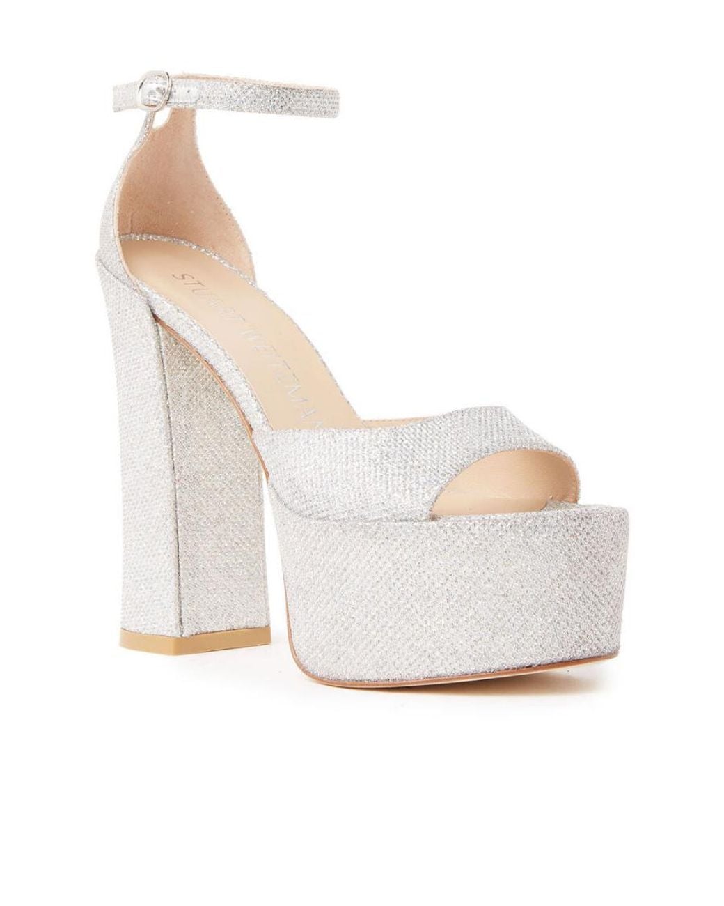 Stuart Weitzman White Thick Soled High-Heeled Sandals