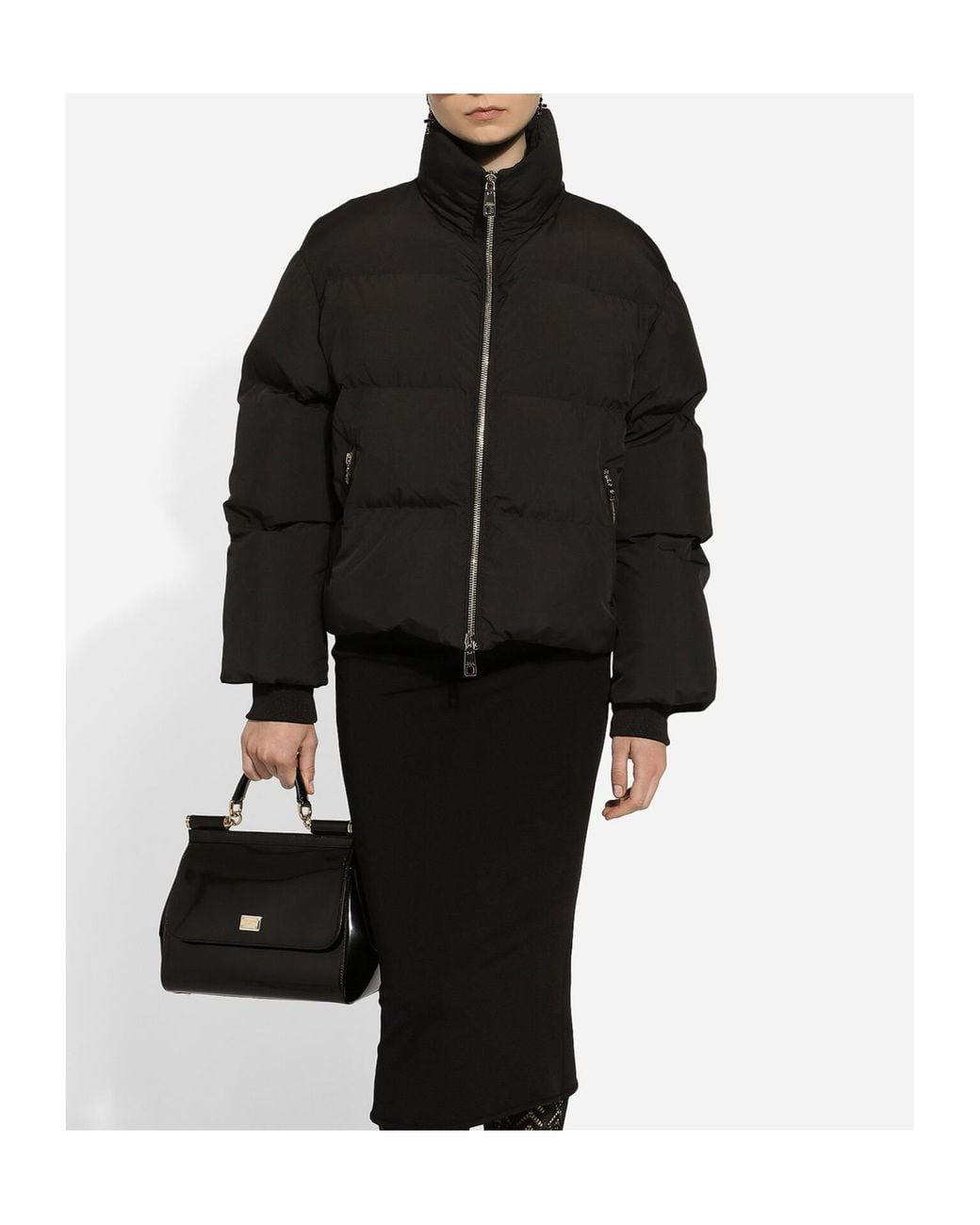 Dolce & Gabbana Black Short Nylon Down Jacket With Branded Tag