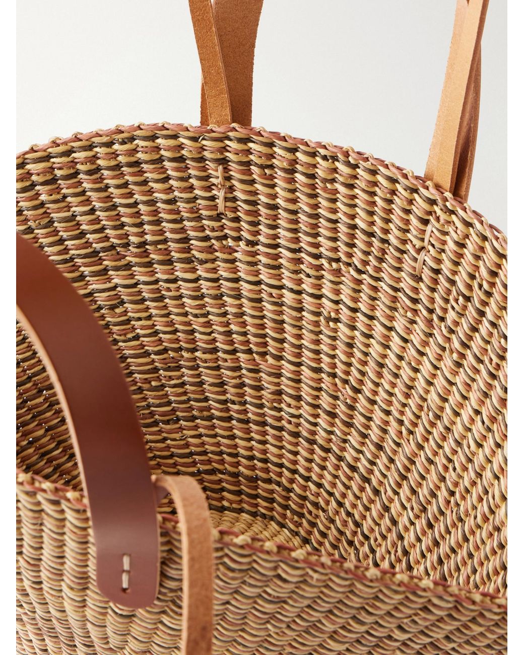 Muuñ Brown Mini Leather-Trimmed Raffia Tote