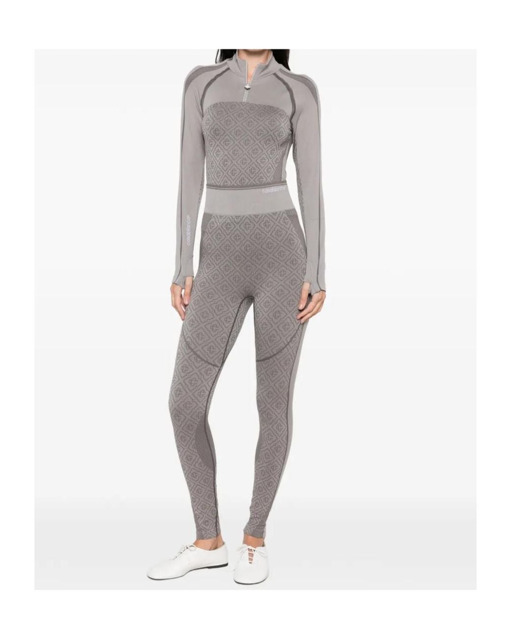Casablanca Gray Monogram Half-Zip Performance Top