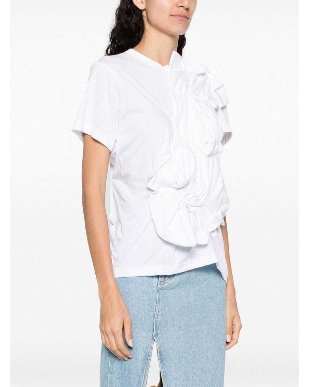 Comme des Garçons White Jersey T-Shirt With Ruches