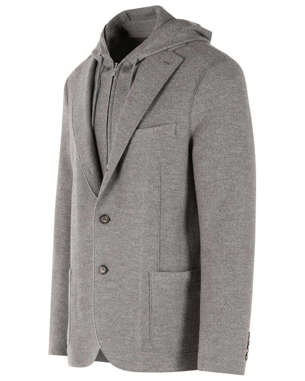 Eleventy Gray Hooded Single-Breasted Blazer for men