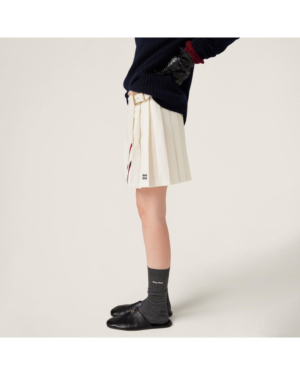 Miu Miu Natural Pleated Mohair Canvas Skirt