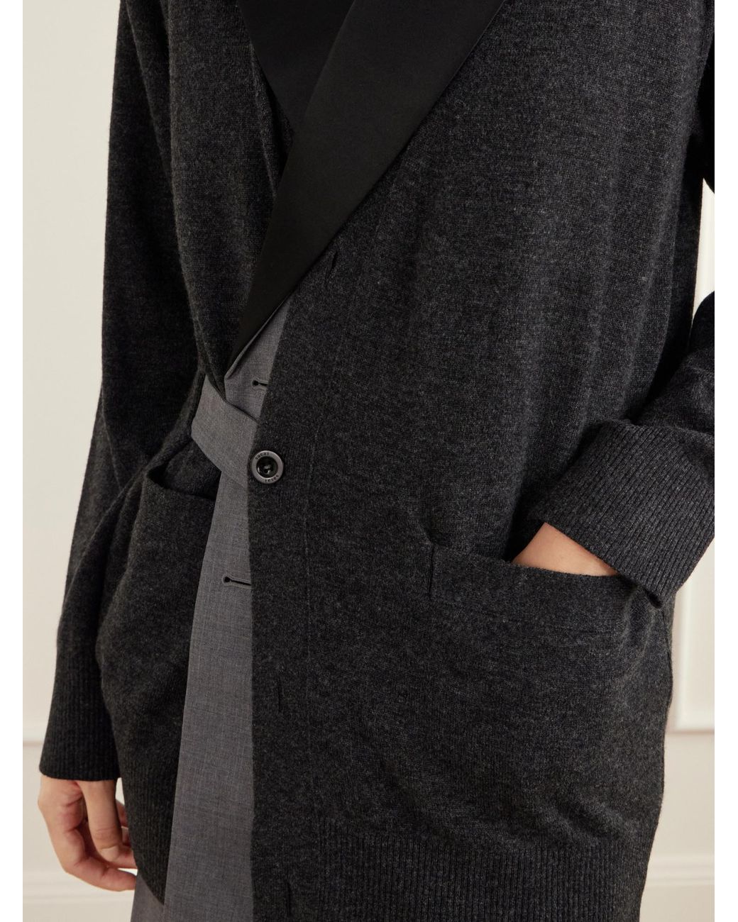 Sacai Black Satin-Trimmed Wool Cardigan