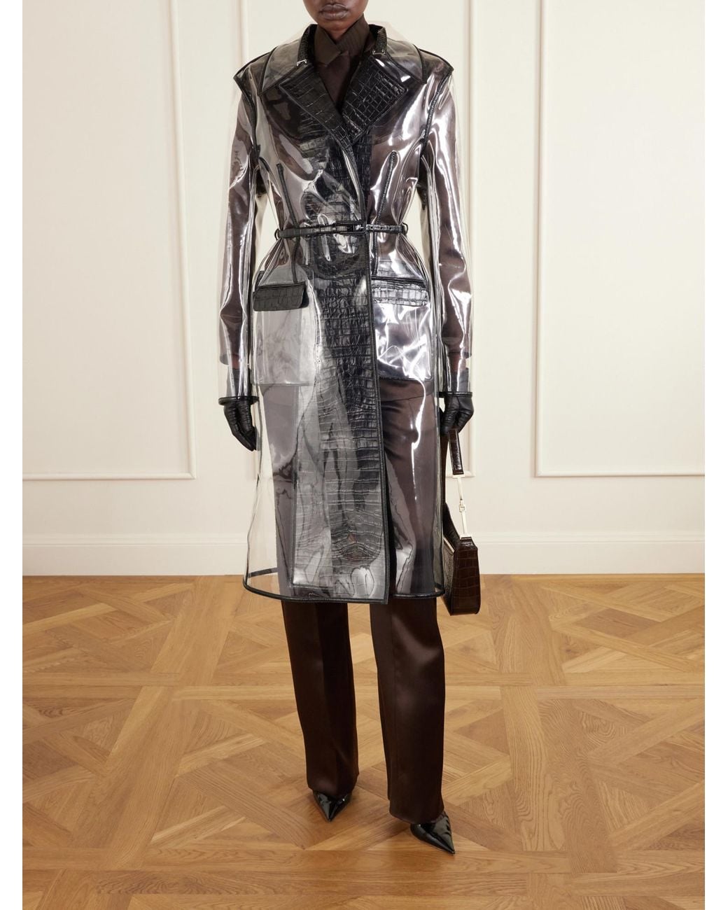 Tom Ford Black Croc-Effect Leather-Trimmed Tpu Coat