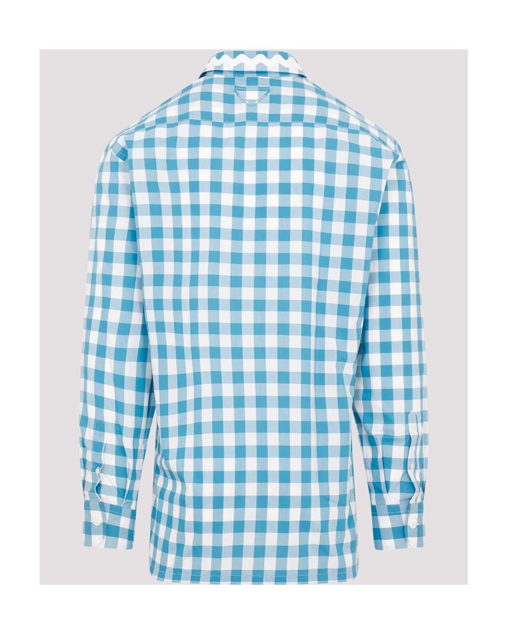 Prada Blue Plaid Long-Sleeved Shirt for men