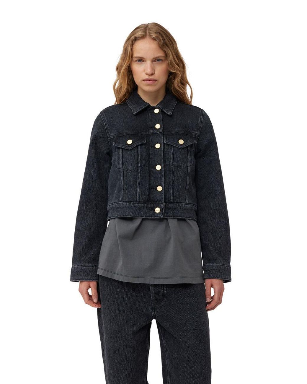 Ganni Blue Washed Cropped Denim Jacket