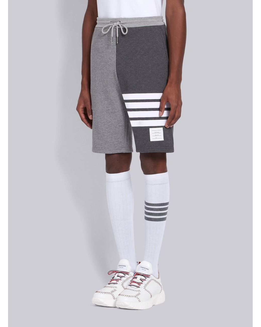 Thom Browne Gray Striped Drawstring Shorts for men