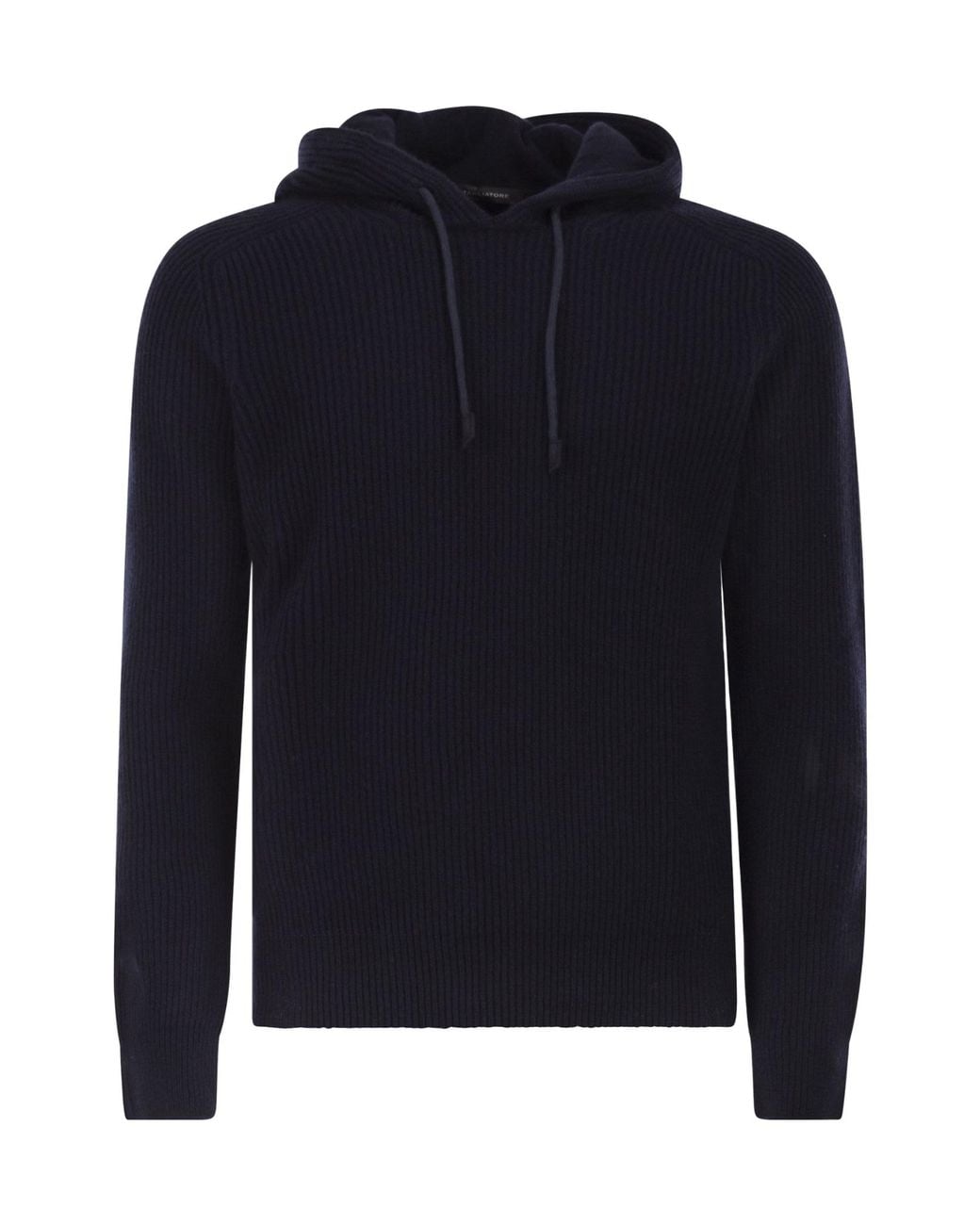 Tagliatore Blue Drawstring Knitted Hooded Jumper for men