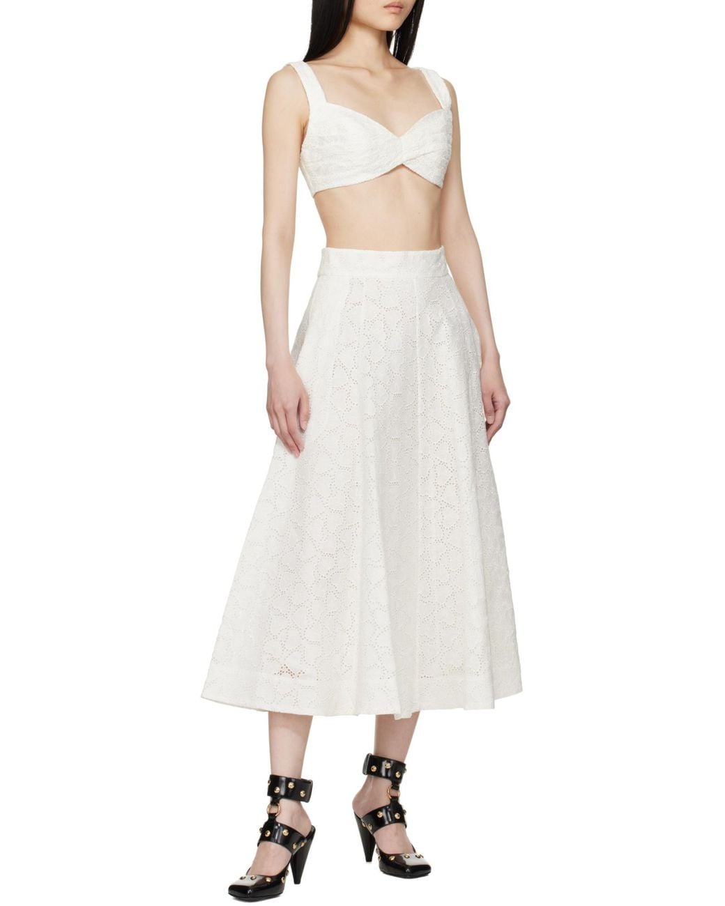 Zimmermann White Crush Embroidered Midi Skirt