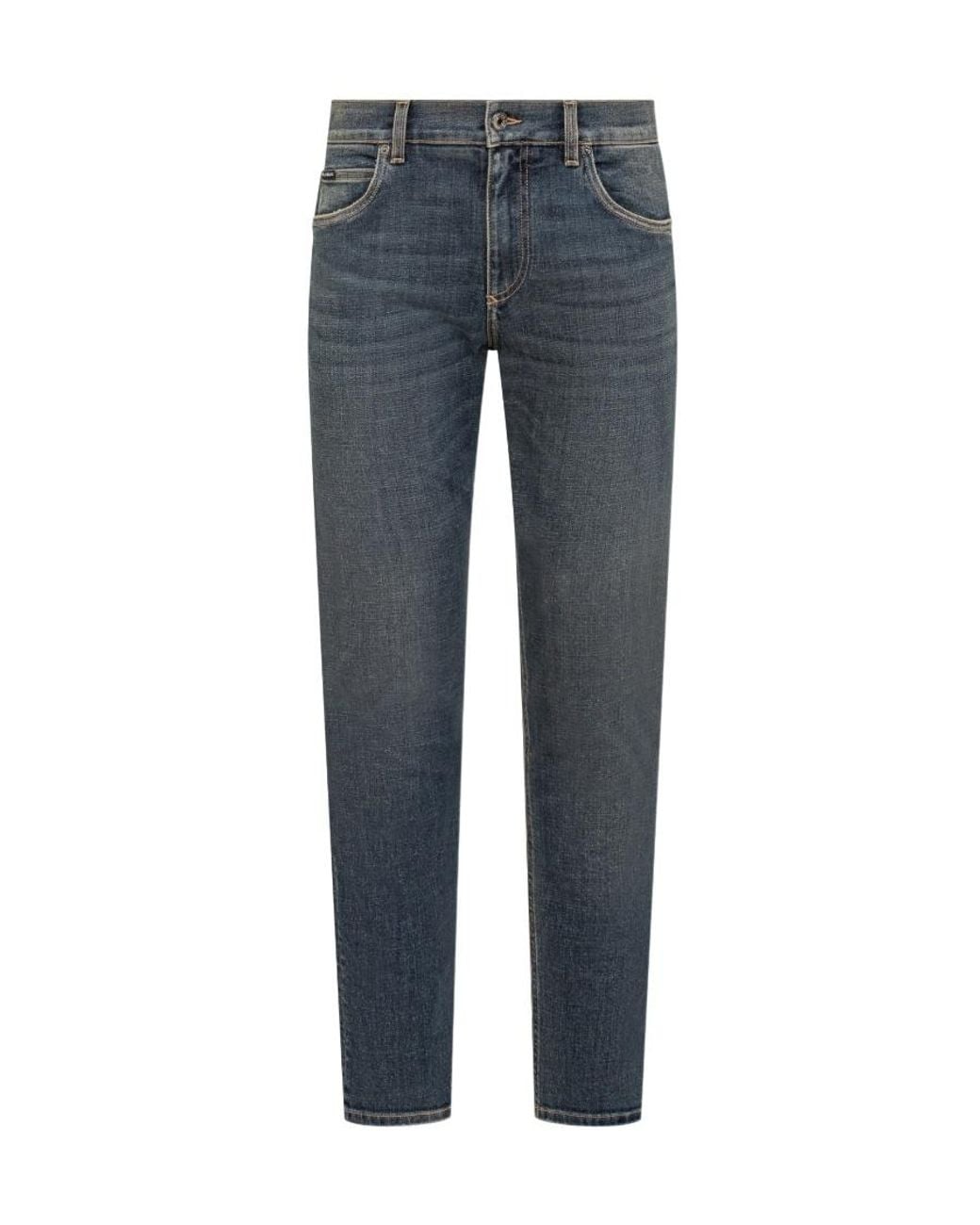 Dolce & Gabbana Blue Logo Plaque Straight-Leg Jeans for men