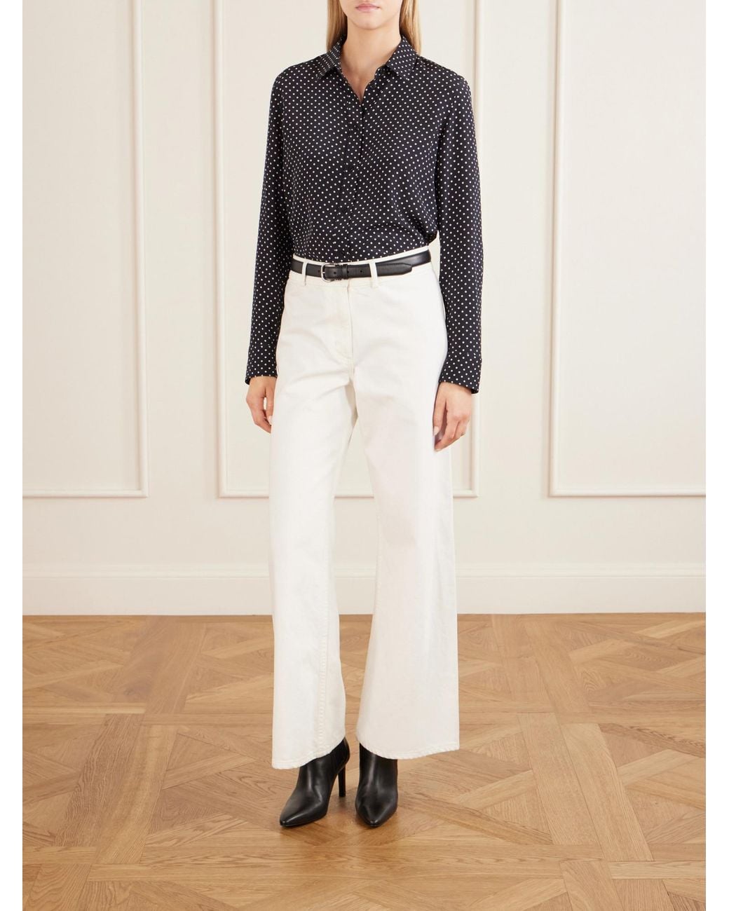 Nili Lotan Blue Polka-Dot Silk Crepe De Chine Shirt