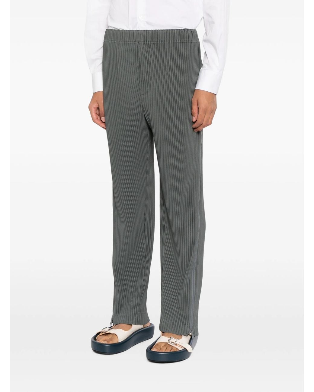 Homme Plissé Issey Miyake Gray Pleated Zip-Detail Trousers for men