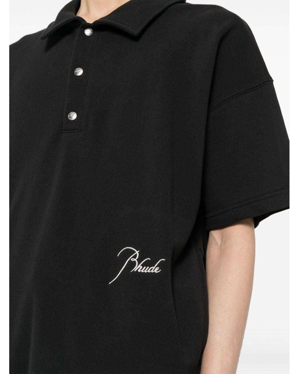 Rhude Black Logo-Embroidered Polo Shirt for men