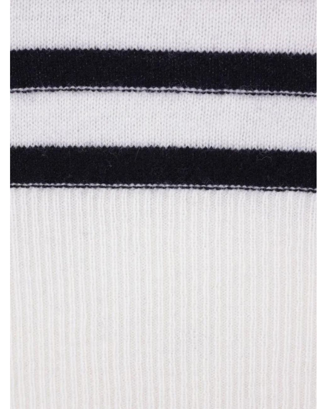 Allude Blue Striped Button-Detail Short-Sleeve T-Shirt