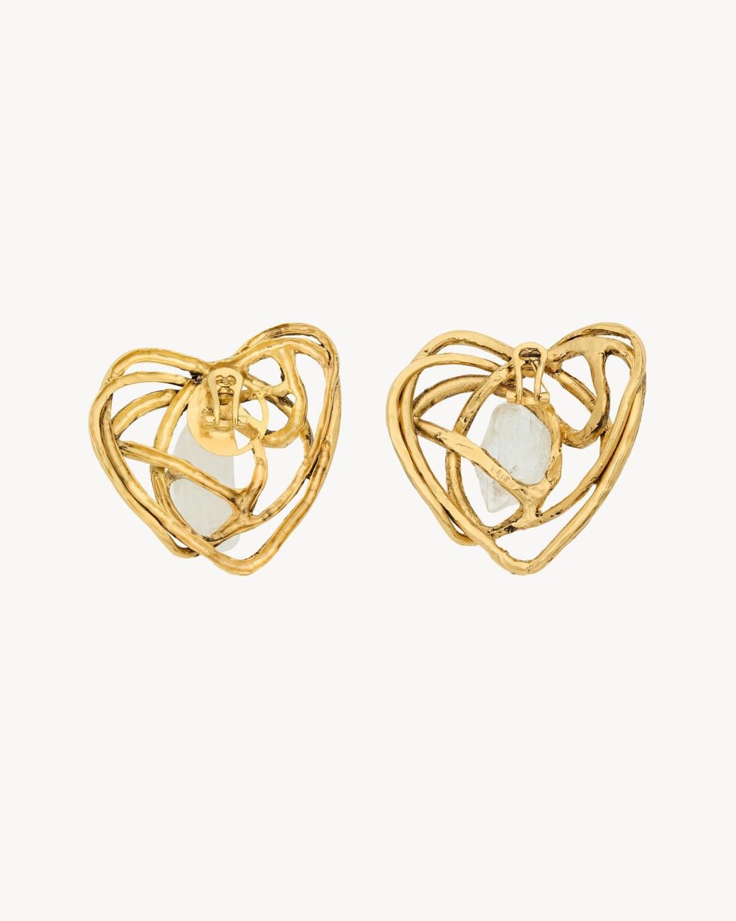 Saint Laurent Metallic Boucles Doreilles Cœur En Quartz Et Metal