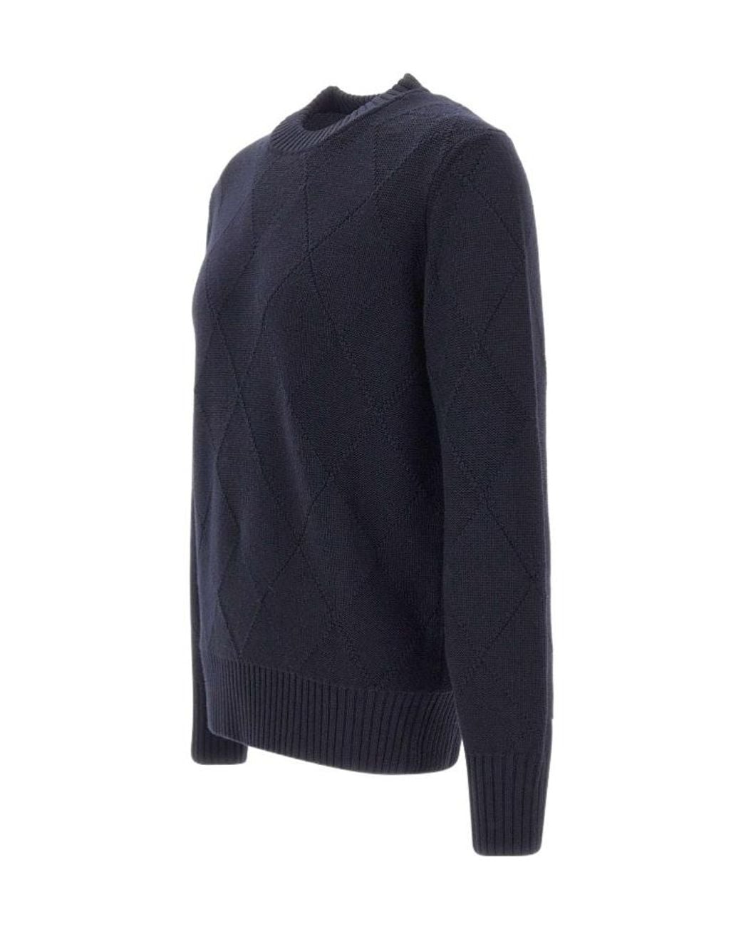 Kangra Cashmere Blue Kangra Diamond-Knit Crew Neck Knitted Sweater for men