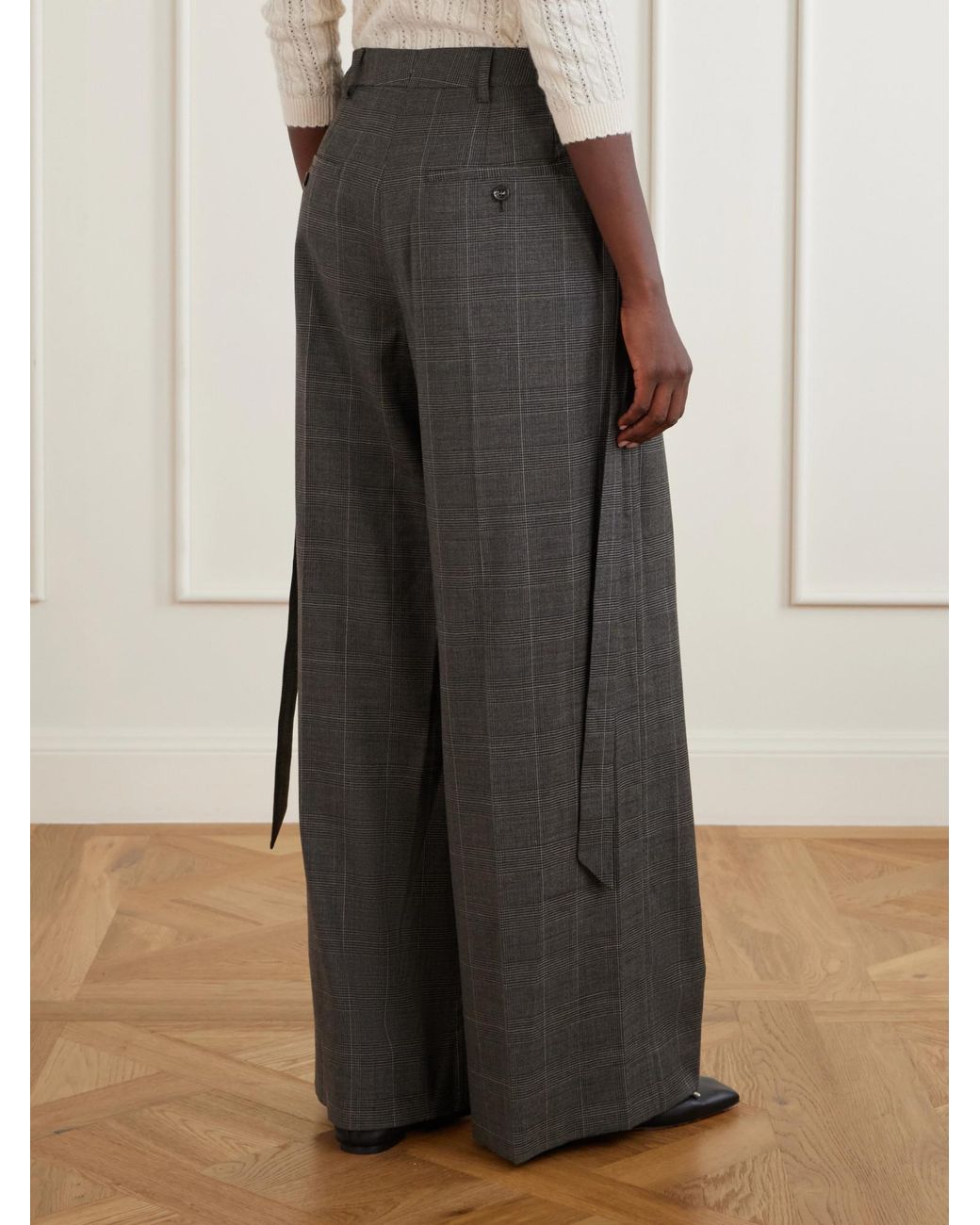 Simone Rocha Gray Checked Wool Wide-Leg Pants