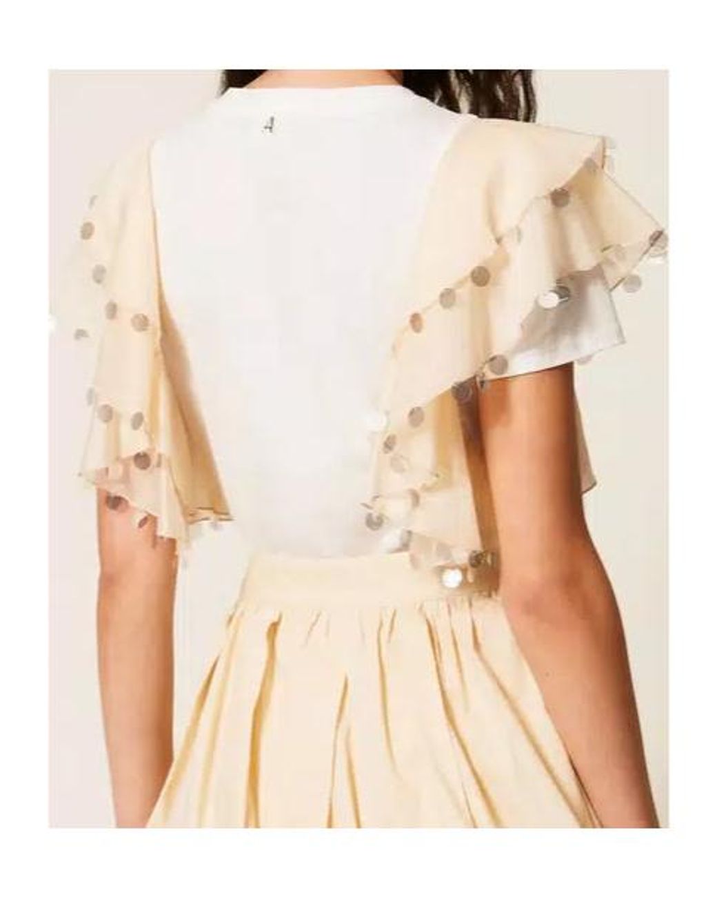Twinset White Ruffled Embellished T-Shirt