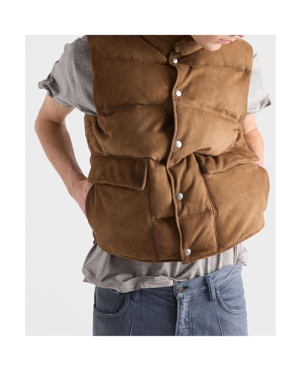 Prada Brown Button-Up Down Gilet for men