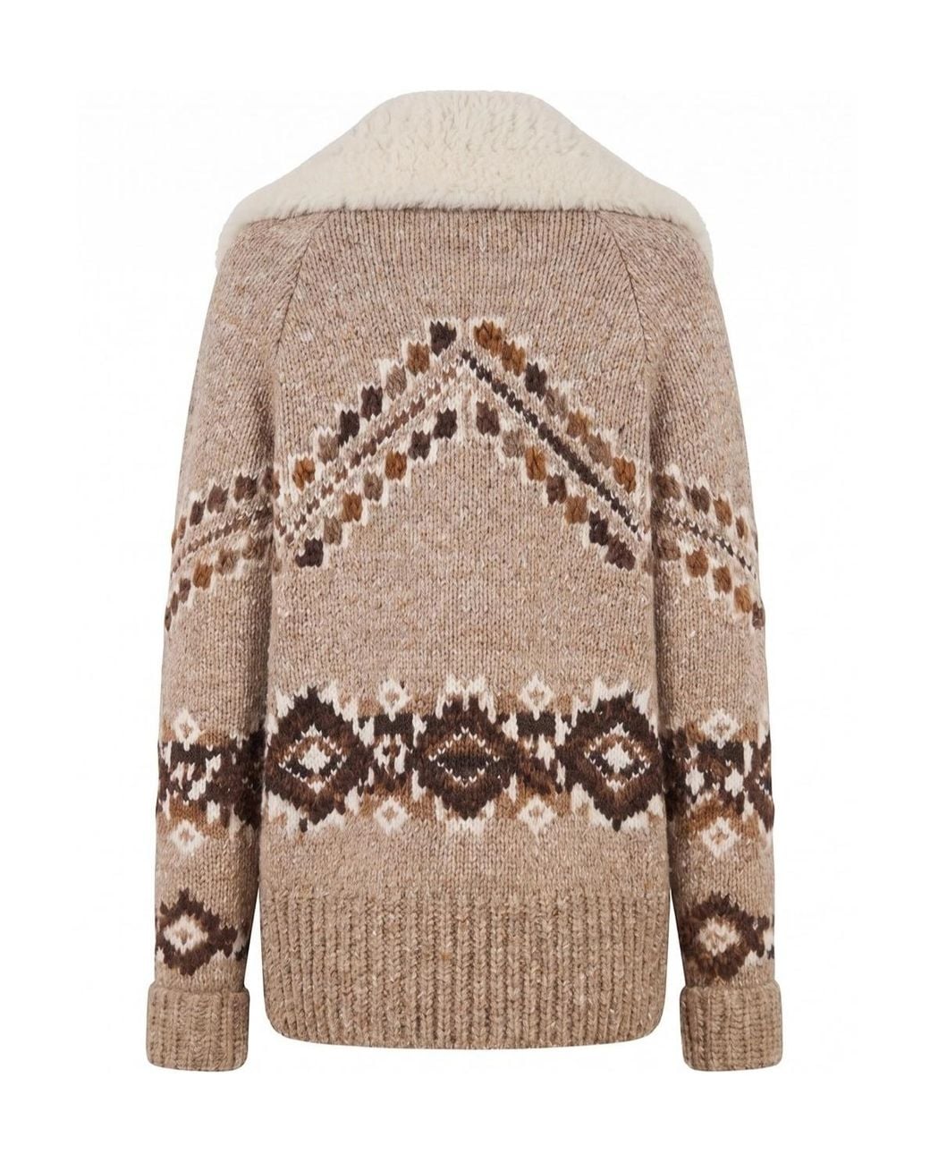 Ermanno Scervino Natural Intarsia-Knit Shearling-Collar Coat