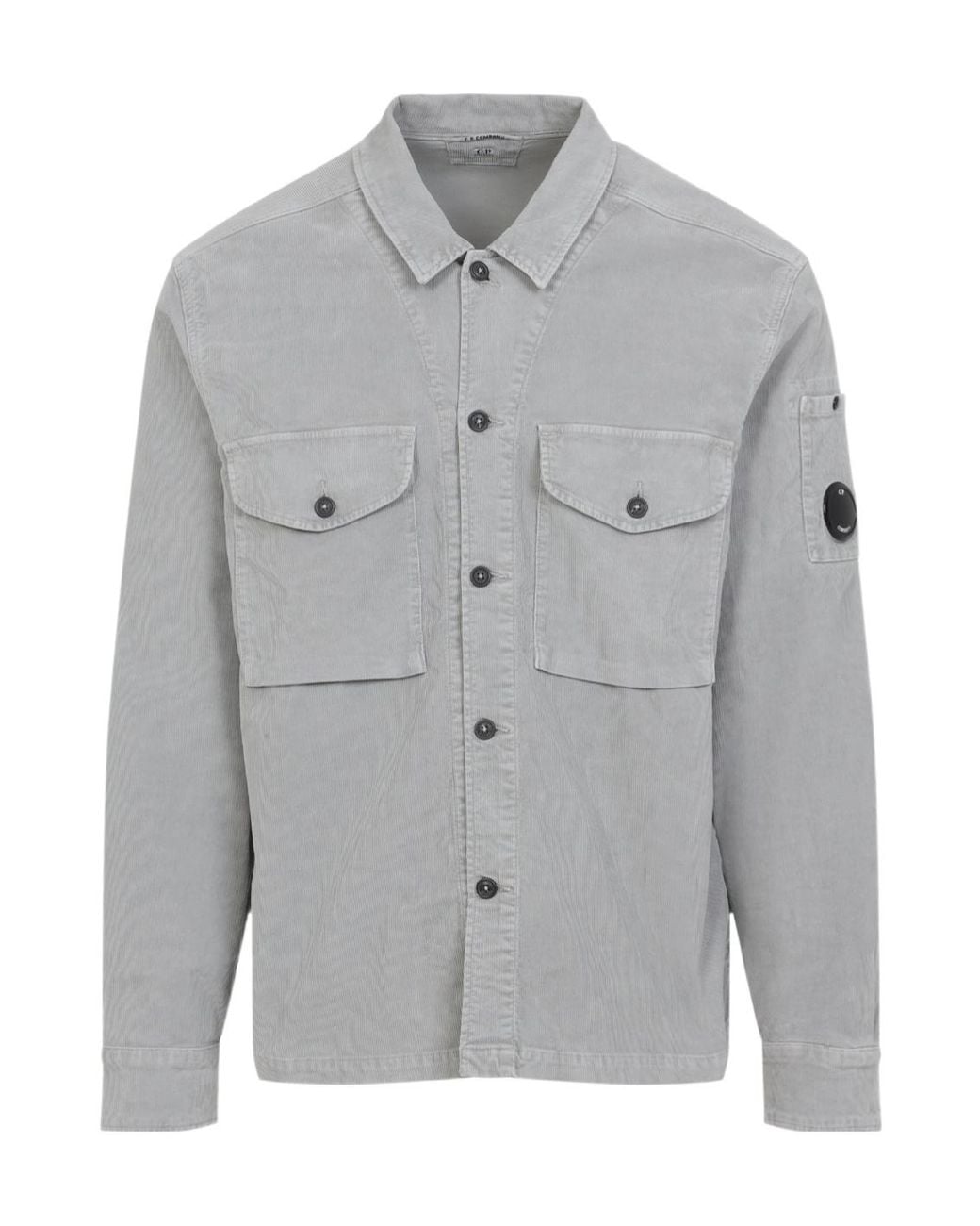 C P Company Gray Corduroy Lens Buttoned Overshirt for men