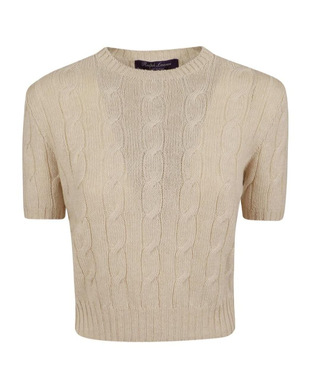 Ralph Lauren White Short-Sleeve Cable Knitted Top