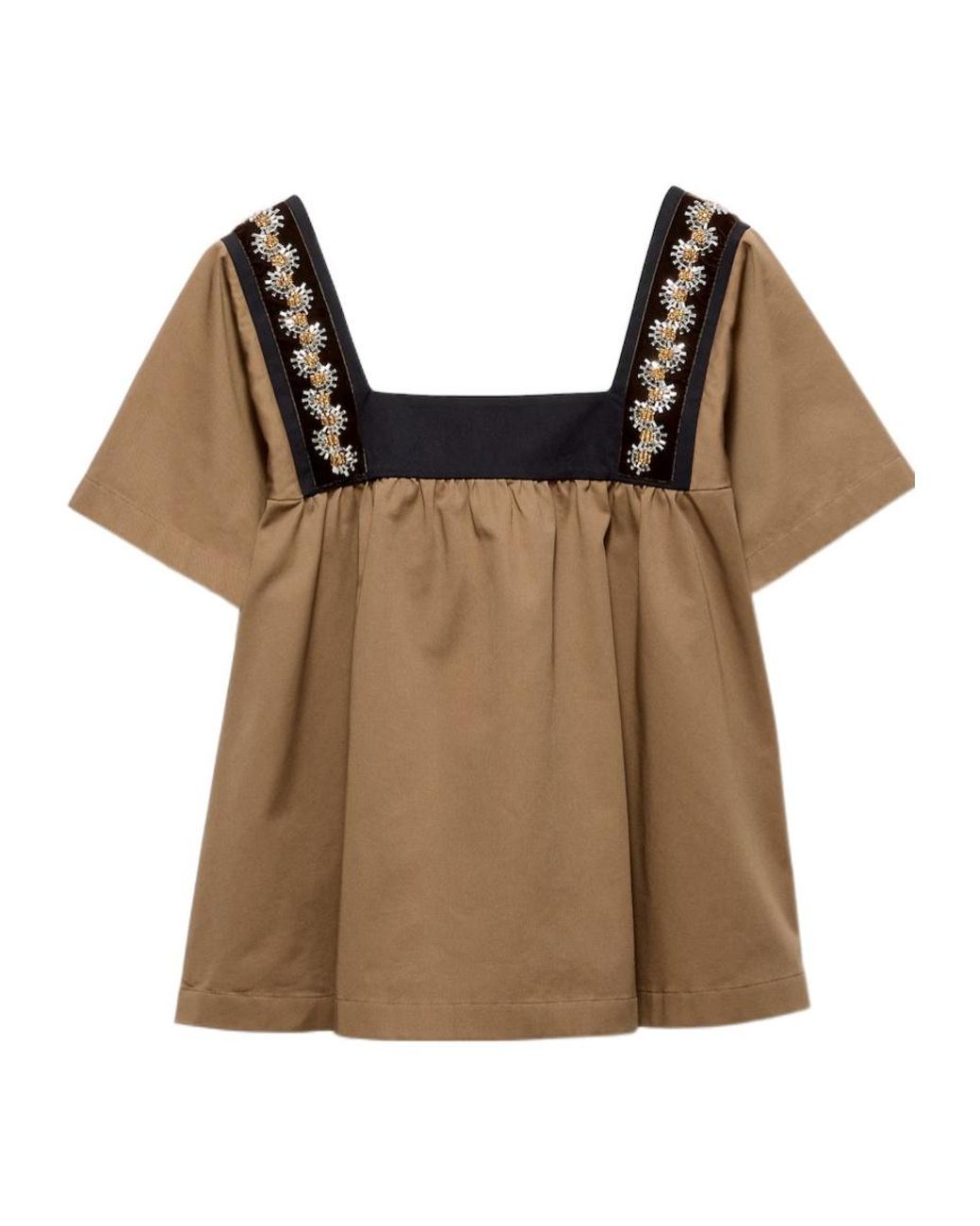 Prada Brown Embroidered Old Gabardine Top