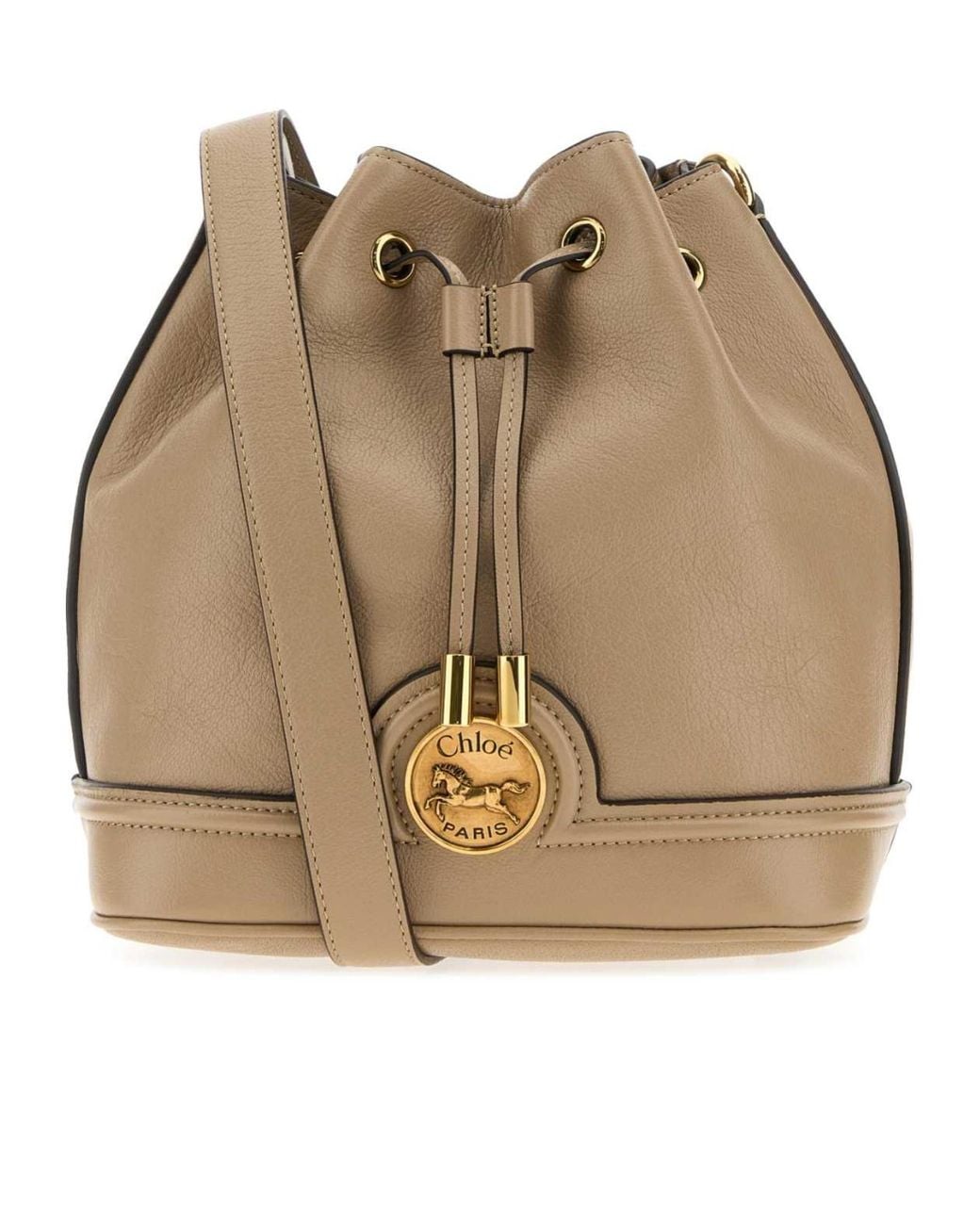 Chloé Natural Chloé Horse Medal Plaque Drawstring Bucket Bag