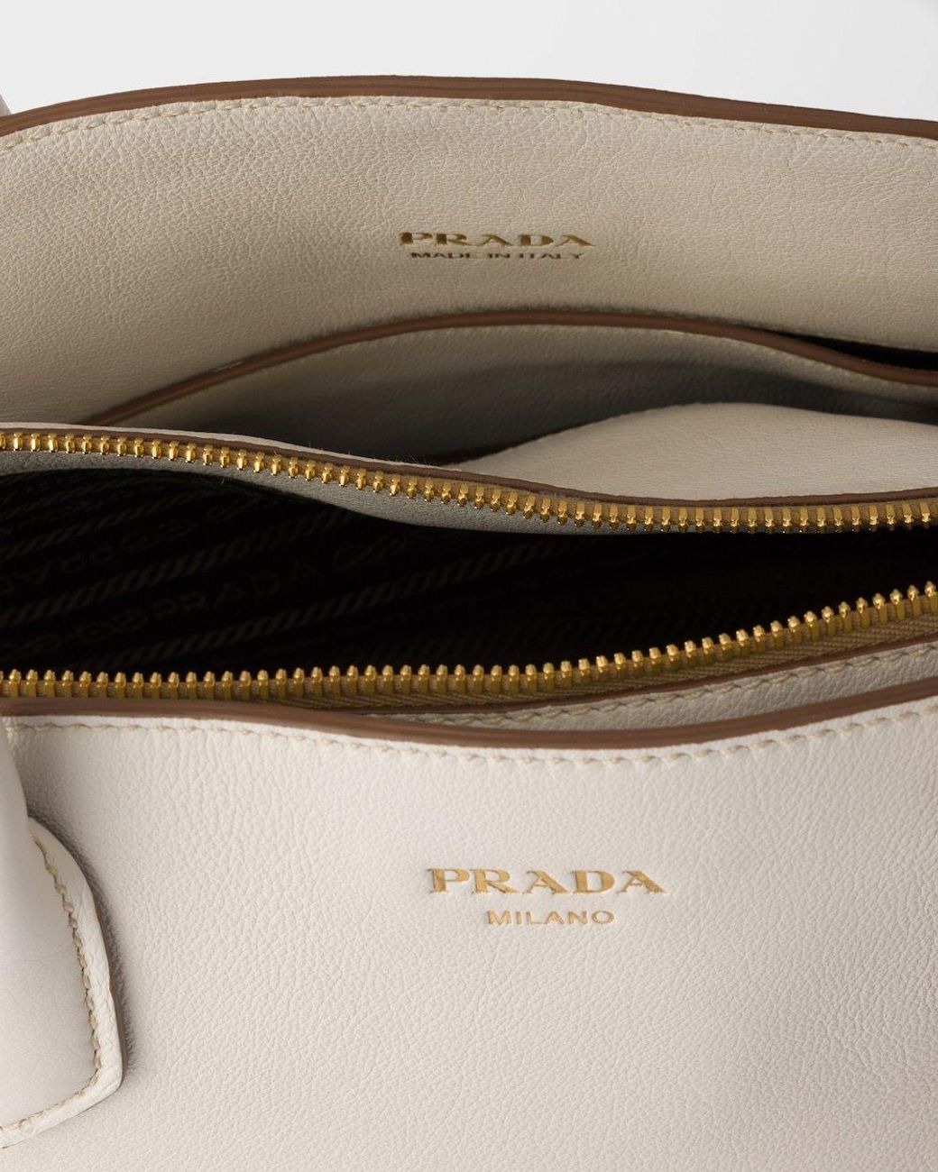 Prada Natural Signet Medium Leather Tote Bag