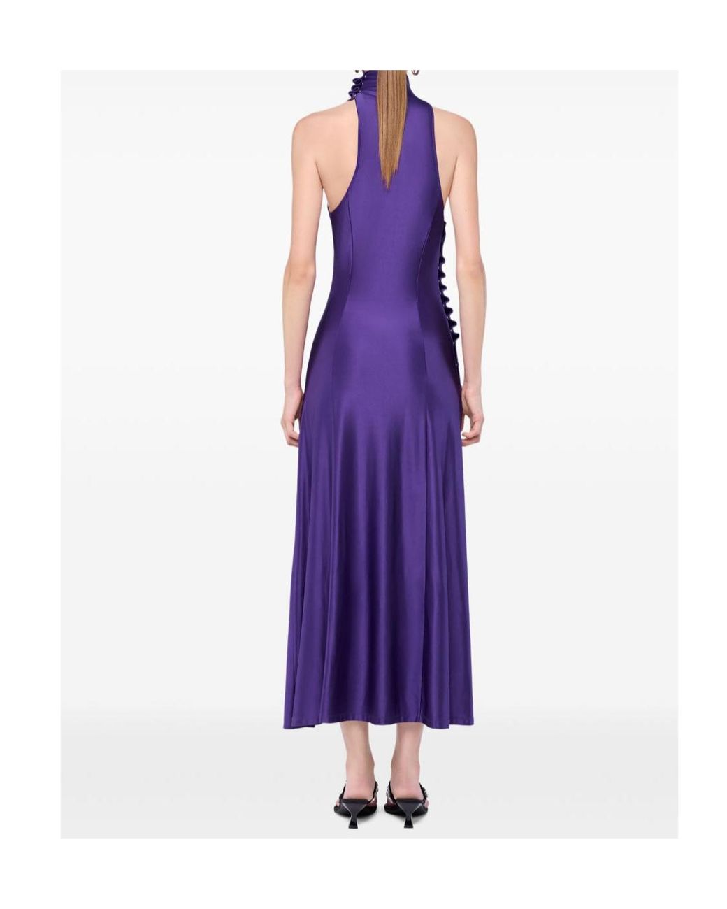 Rabanne Purple Ruched High-Neck Dress
