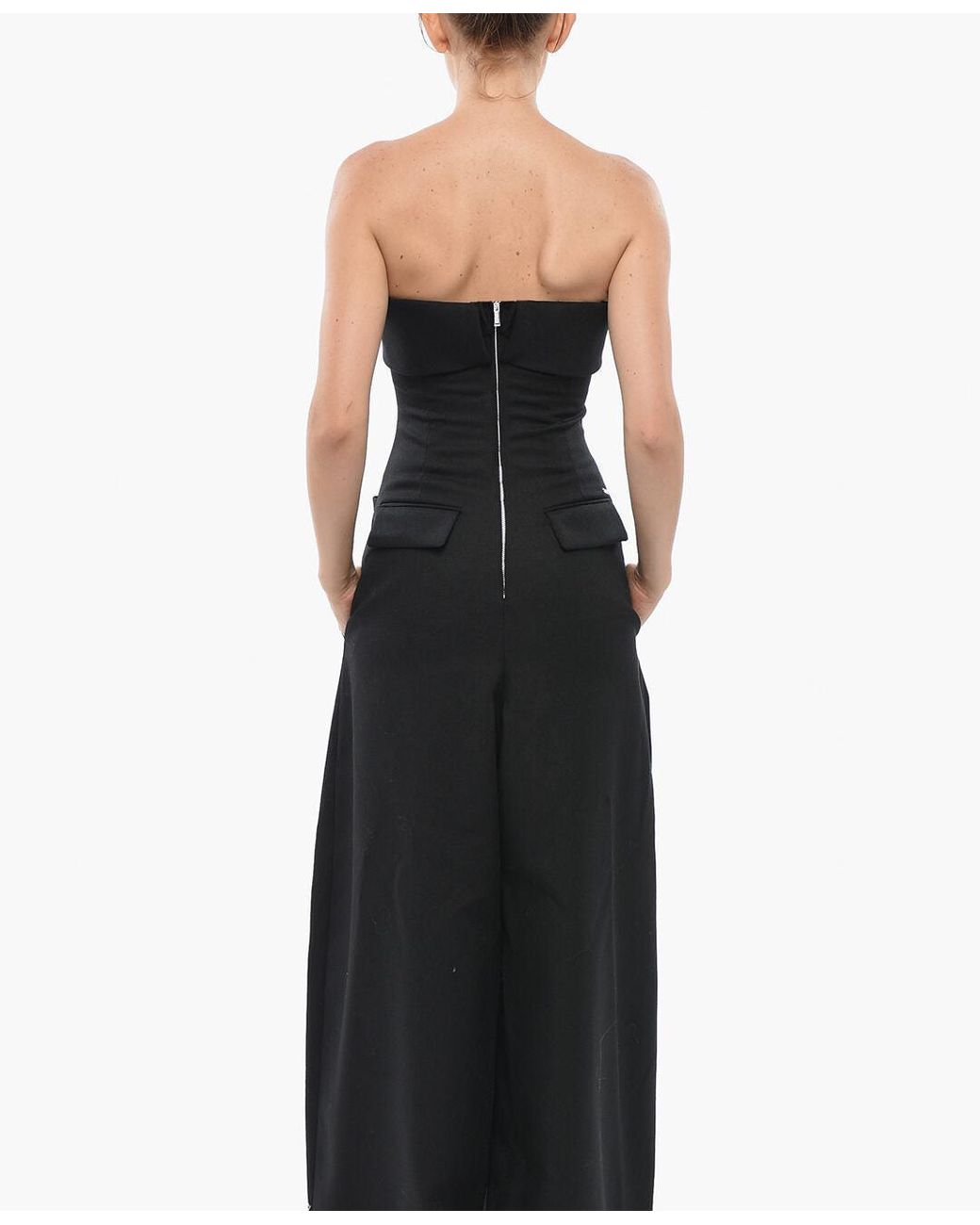 DSquared² Black Strapless Wide-Leg Wool Jumpsuit