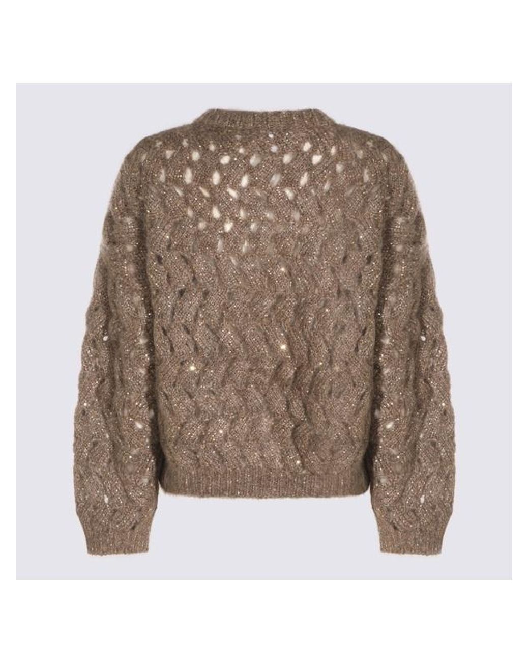 Brunello Cucinelli Brown Dazzling Zigzag Cables Jumper