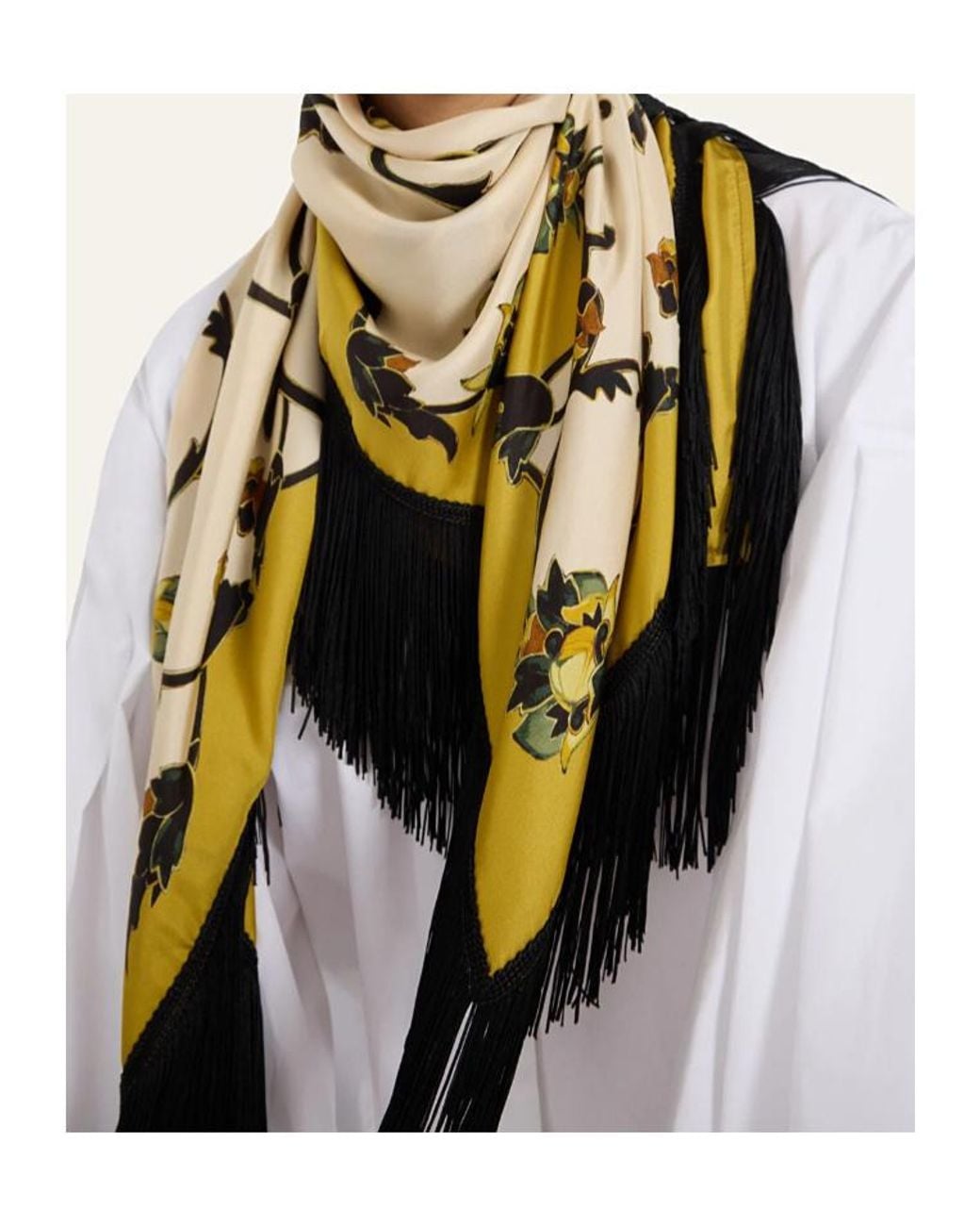 LaDoubleJ White Reversible Fringe Foulard 90