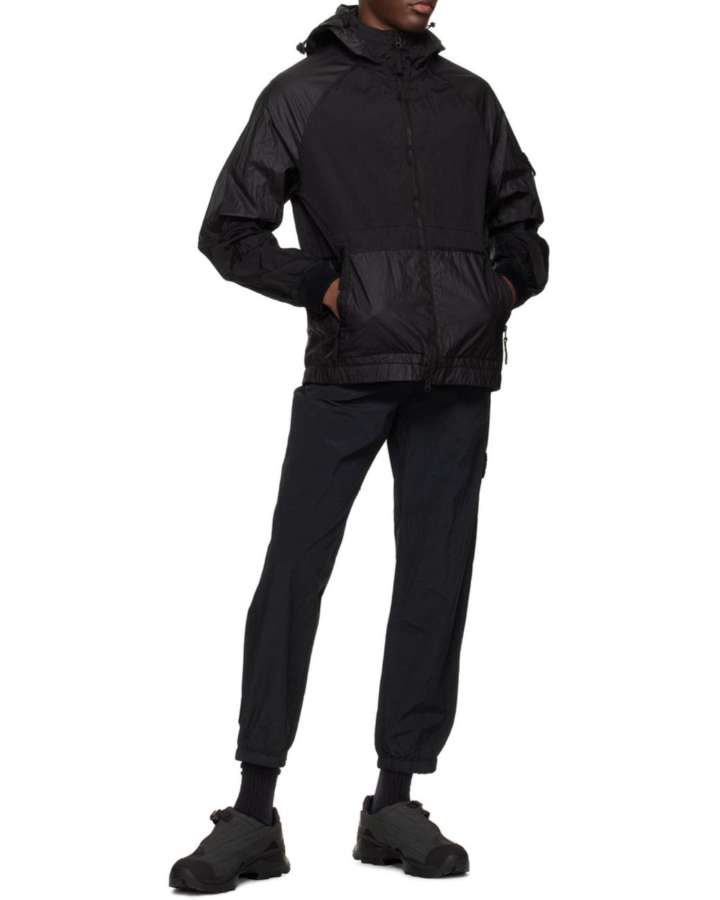 Stone Island Black Zip Up Hooded Jacket for men