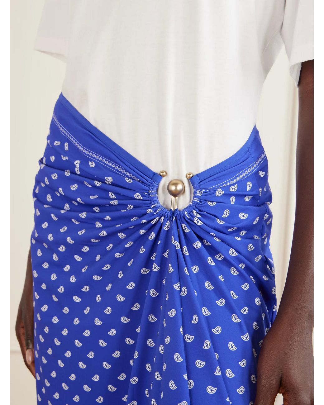 Christopher Esber Purple Bandana-Print Ruched Long Skirt