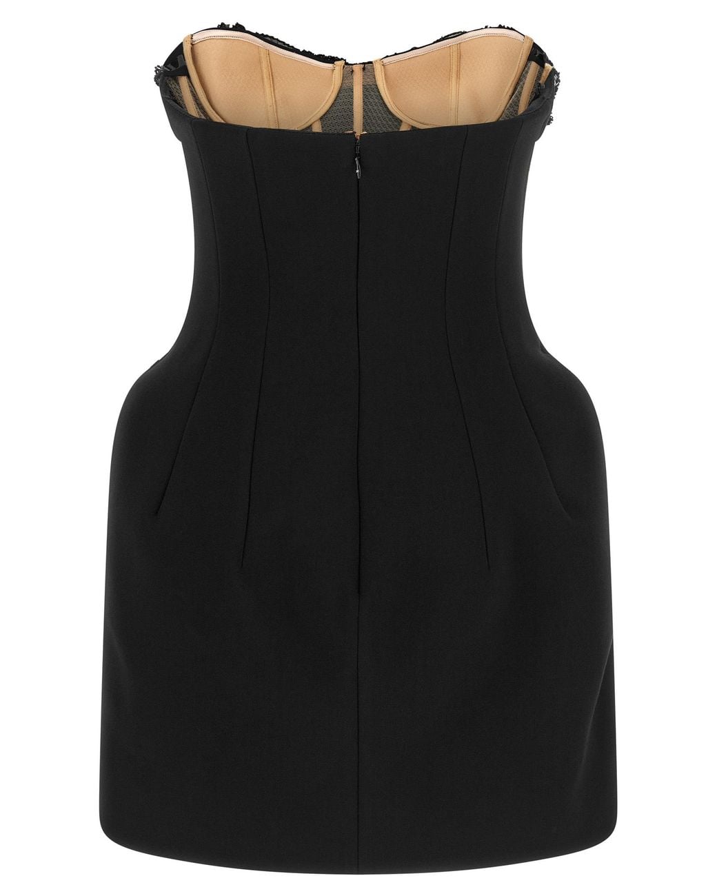 Elisabetta Franchi Black Double-Layered Crepe Crystal Mini Dress