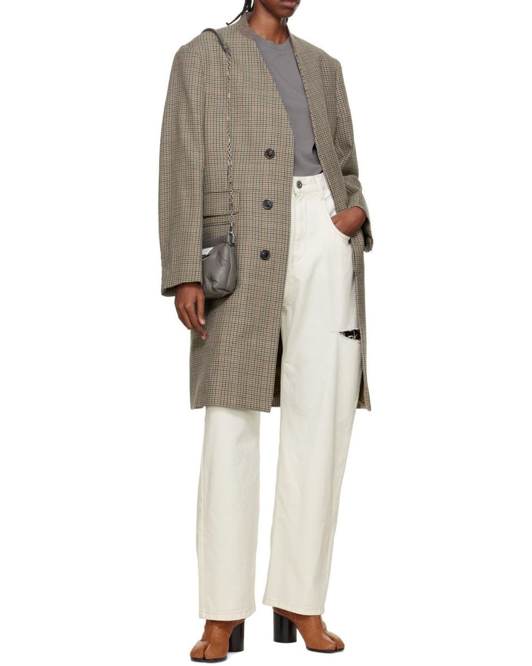 Maison Margiela Brown Checked Single-Breasted Coat for men