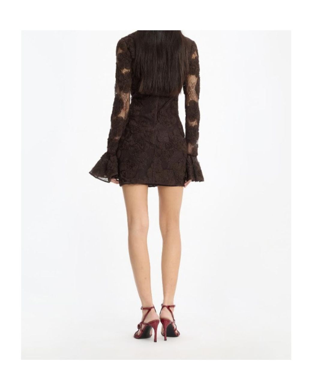 ROTATE BIRGER CHRISTENSEN Black Rositana 3D Floral Lace Mini Dress