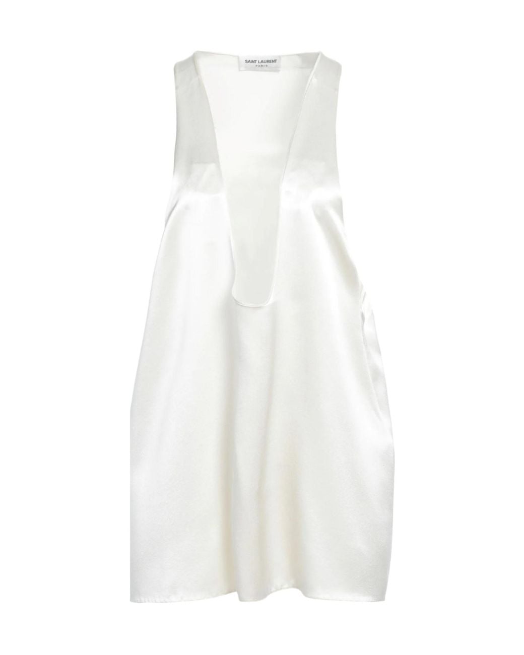 Saint Laurent White Solidcolor Satin Sleeveless Top