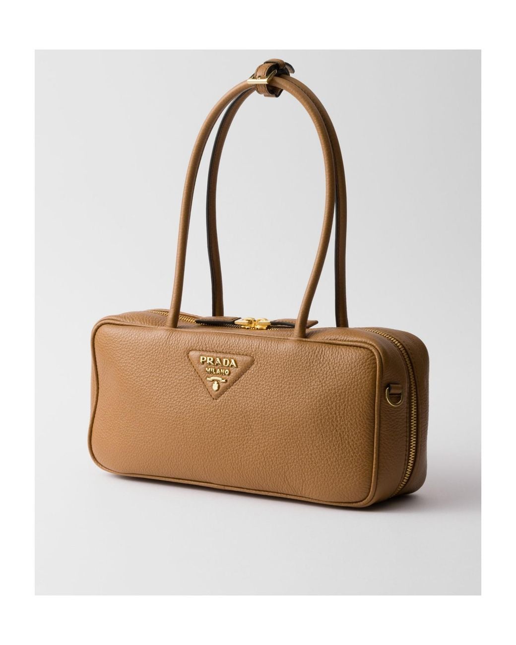 Prada Brown Triangle-Logo Zipped Shoulder Bag