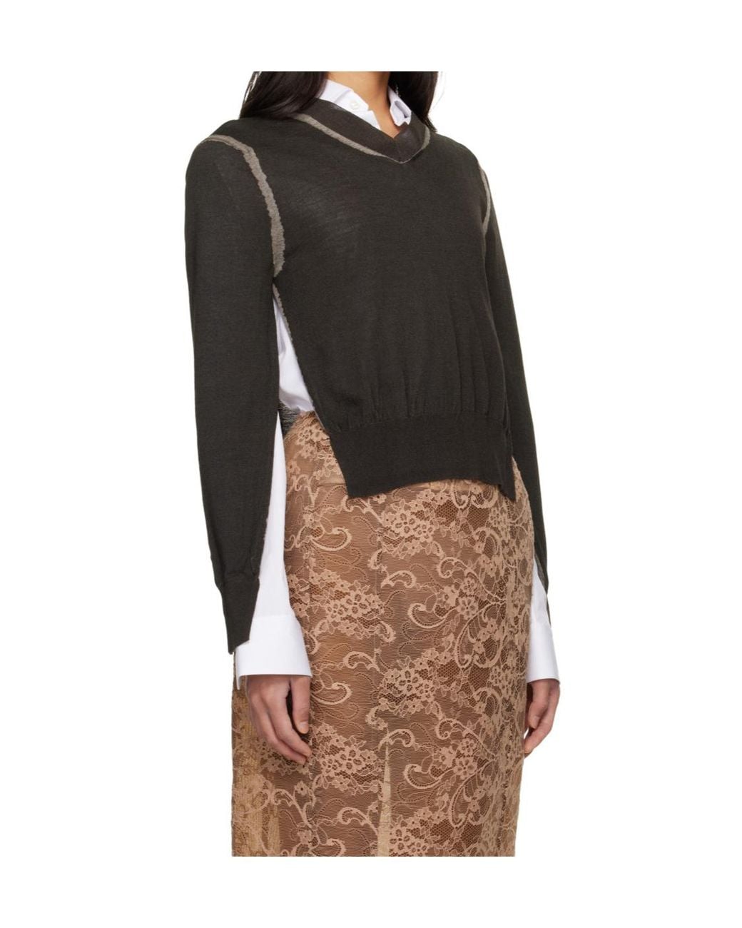 Acne Black Wrinkled V-Neck Jumper