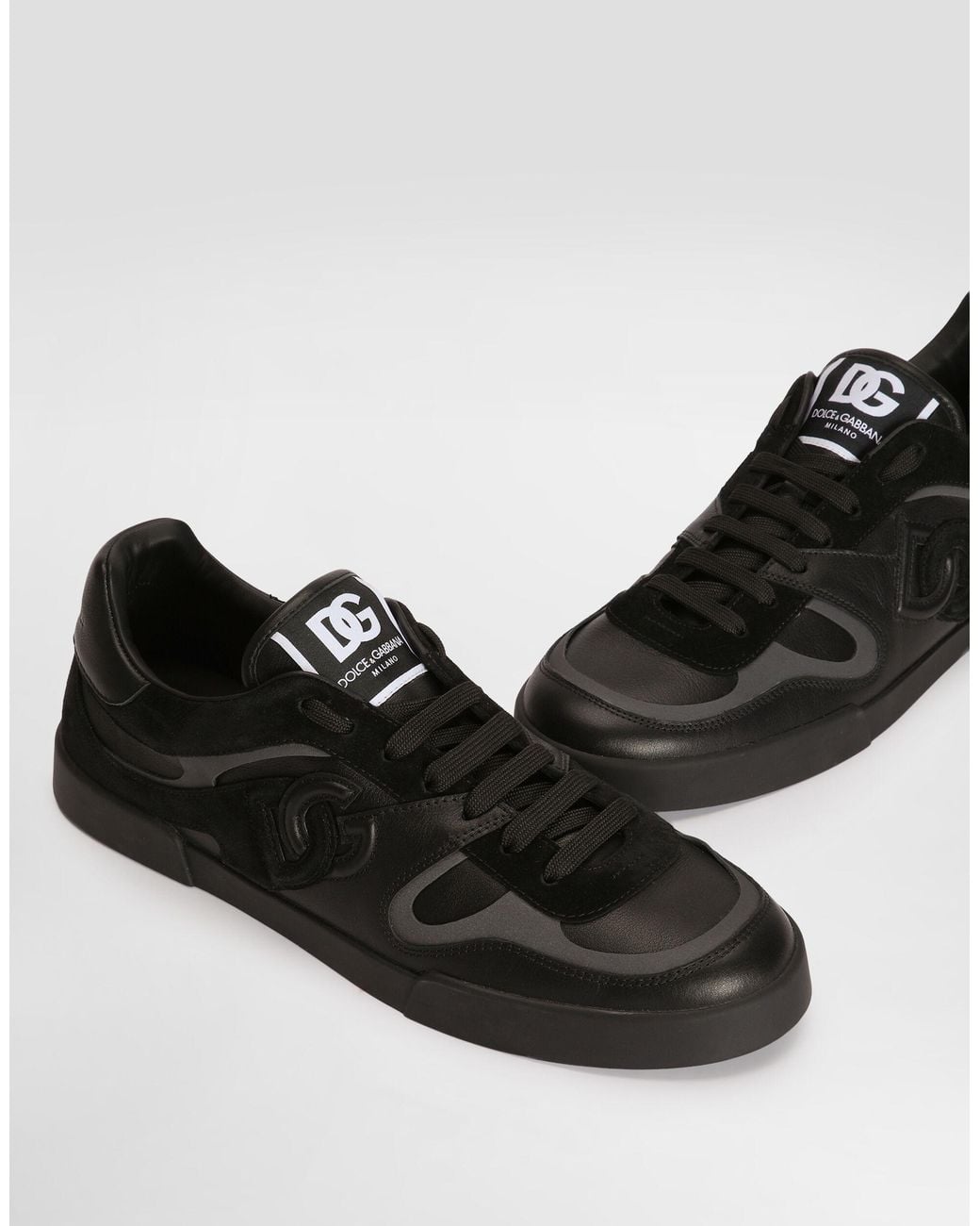 Dolce & Gabbana Black Portofino Split Leather Low-Top Sneakers for men