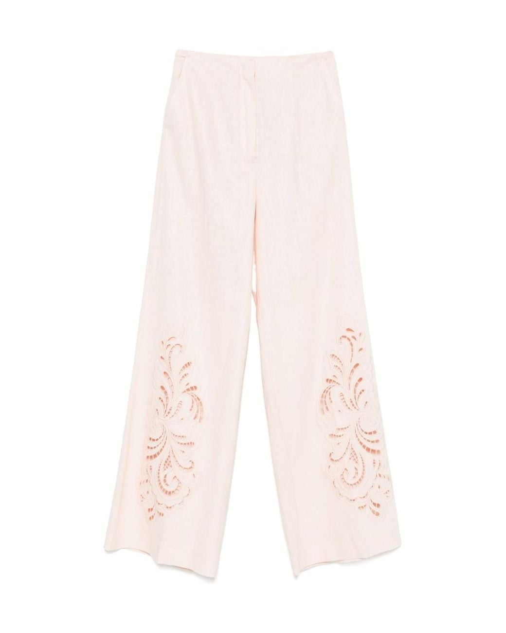 Twinset Pink Floral Embroidered Pressed Crease Trousers
