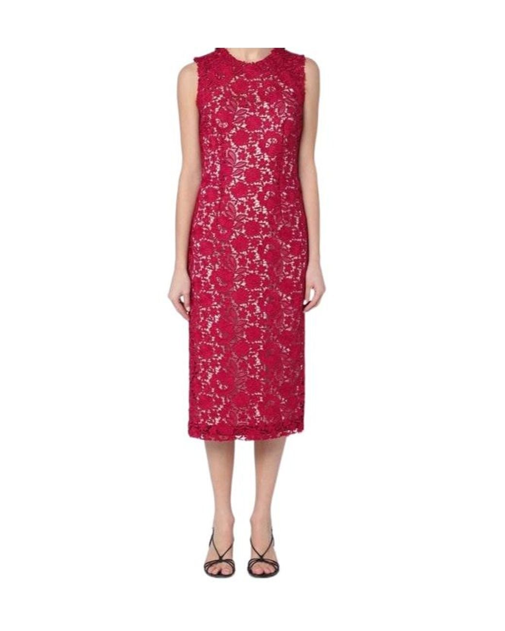 P.A.R.O.S.H. Red Sleeveless Lace Midi Dress