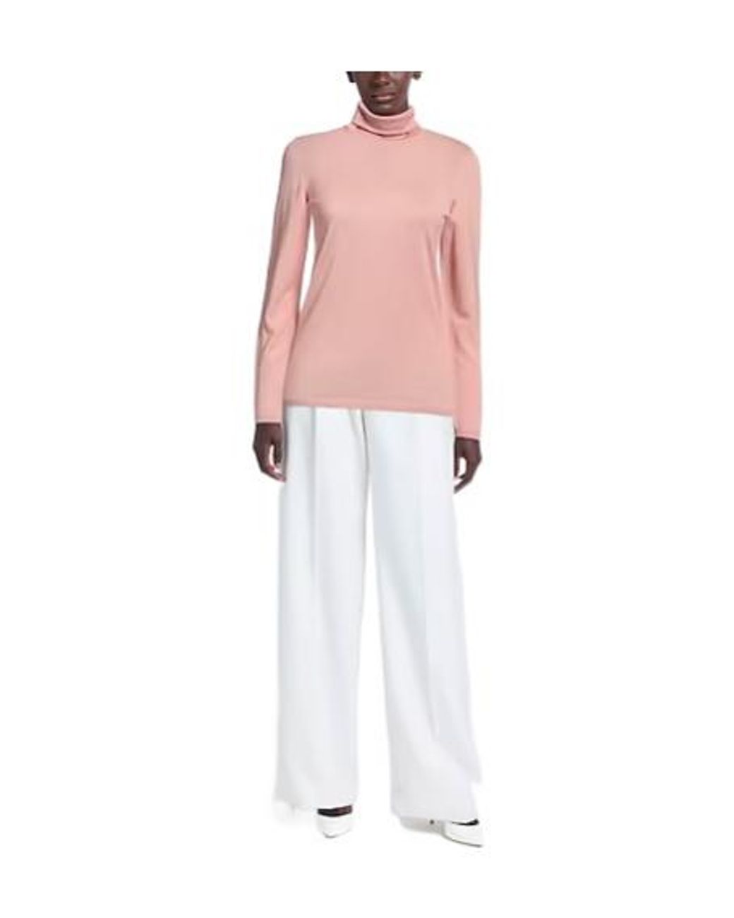 Max Mara Pink Solid Wool Turtleneck Knit Top